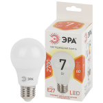 LED A60-7W-827-E27  Лампа светодиодная ЭРА STD LED A60-7W-827-E27 7Вт груша теплый белый свет Е27,