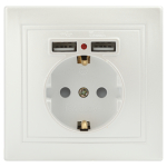 1-410-03  Розетка Intro Plano 1-410-03 с заземлением 2P+E Schuko со шторками 16А-250В + 2хUSB 5В-2 1