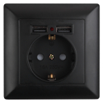 4-410-05  Розетка Intro Solo 4-410-05 с заземлением P+E Schuko со шторками 16А-250В + 2хUSB IP20 СУ антрацит