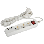 U-3es-5m-USB  Удлинитель электрический ЭРА U-3es-5m-USB c заземлением с выключателем 3 розетки + 3xU