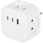 SP-4-3USBAC-W  Разветвитель электрический ЭРА SP-4-3USBAC-W на 4 розетки + 3 USB A+C со шторками 10А