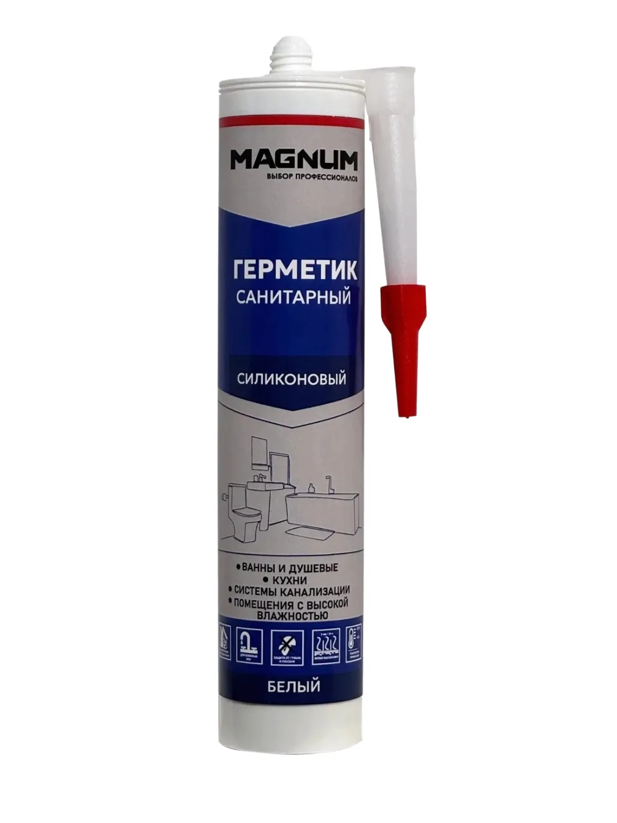 Герметик силиконовый MAGNUM санитарный, белый, 280 мл