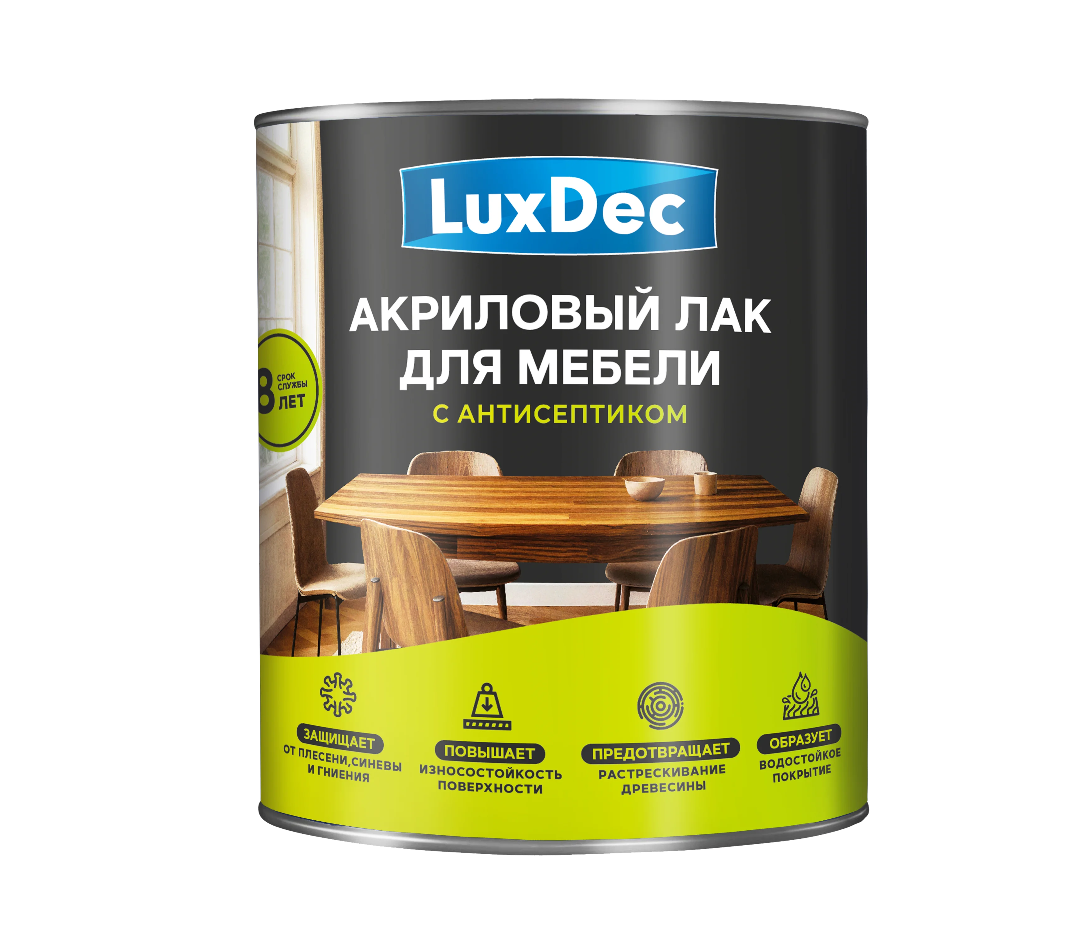 Лак акриловый для мебели LuxDec, бесцветный, 0,8 л.