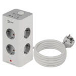 TWR-8es-1,5m-4USB-W  Сетевой фильтр ЭРА TWR-8es-1,5m-4USB-W башня с защитой заземлением с выключател