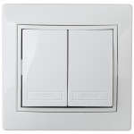 1Э-104-01  Выключатель Intro Plano 1Э-104-01 двойной, 10А-250В, IP20, СУ, без лапок, белый