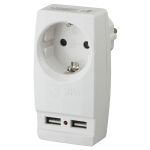 SP-1e-USB-W  Разветвитель электрический ЭРА SP-1e-USB-W на 1 розетку + 2 USB с заземлением 16А белый