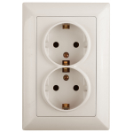 4-205-02  Розетка Intro Solo 4-205-02 с заземлением двойная 2X2P+E Schuko 16А-250В IP20 СУ слоновая кость