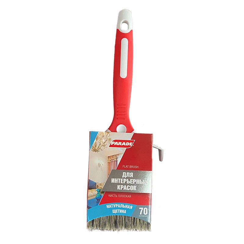 7104004 Кисть плоская, натуральная щетина, двухк. рукоятка, 100мм, Китай, PARADE (для интерьерных кр