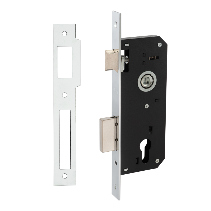 Замок врезной под евроцилиндр  VЕTTORE 194-40  CP (с одним ригелем)  (Хром)