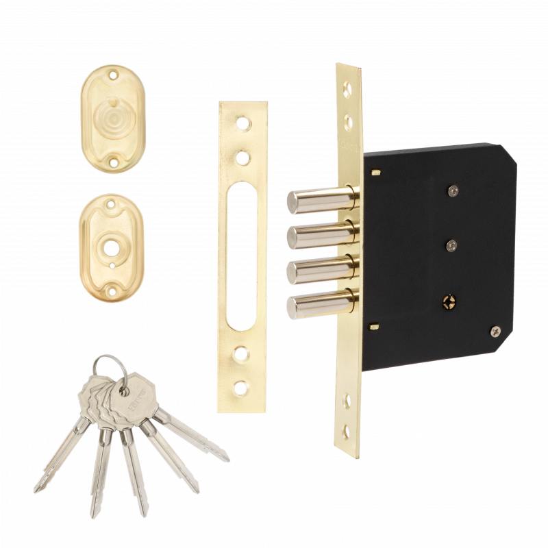 Замок врезной под крестовой ключ  VЕTTORE 189 4MF GP (5 ключей)  (Золото)