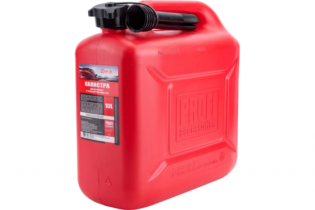 3TON  Канистра 10л КРАСНАЯ  для топлива в комплекте с крышкой и лейкой