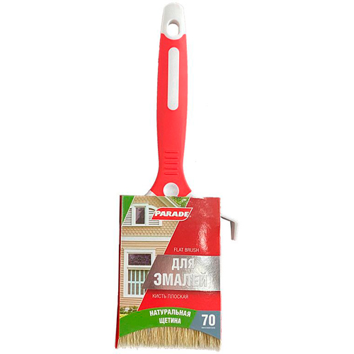 7104011 Кисть плоская, натуральная щетина, двухк. рукоятка, 30 мм, Китай, PARADE (для эмалей)